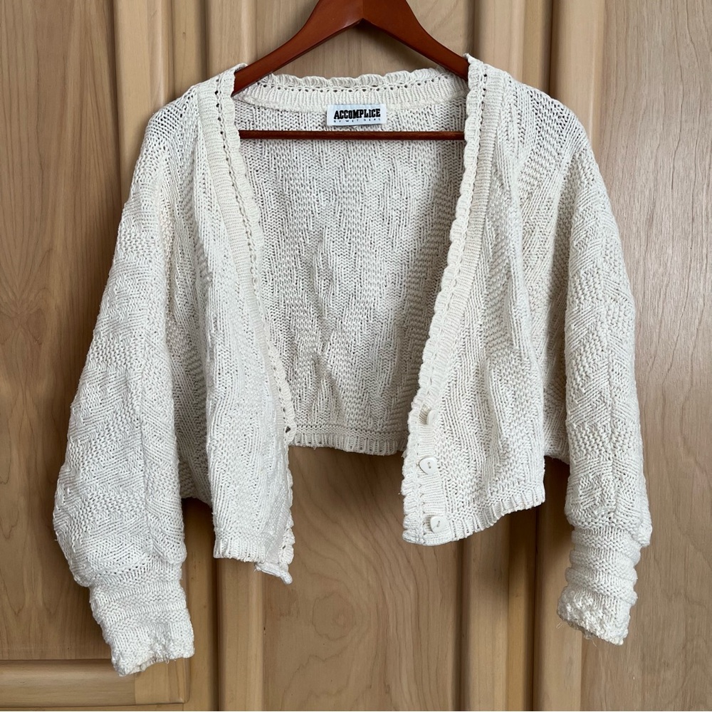 Vintage Y2K Cream cropped oversized cardigan size XS-M, brand Wet Seal